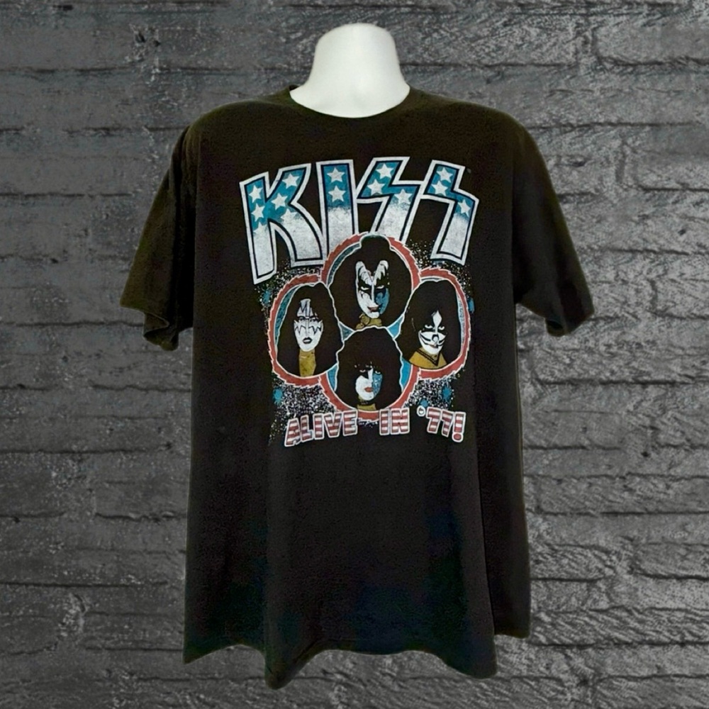 KISS Alive in ’77 T-Shirt Men’s XL Black Rock Band Tour Tee